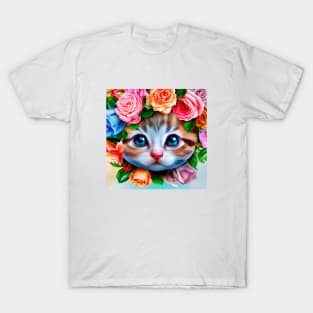 Adorable Kitten in Flowers Wreath T-Shirt